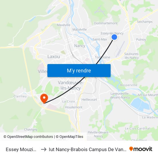 Essey Mouzimpré to Iut Nancy-Brabois Campus De Vandoeuvre map