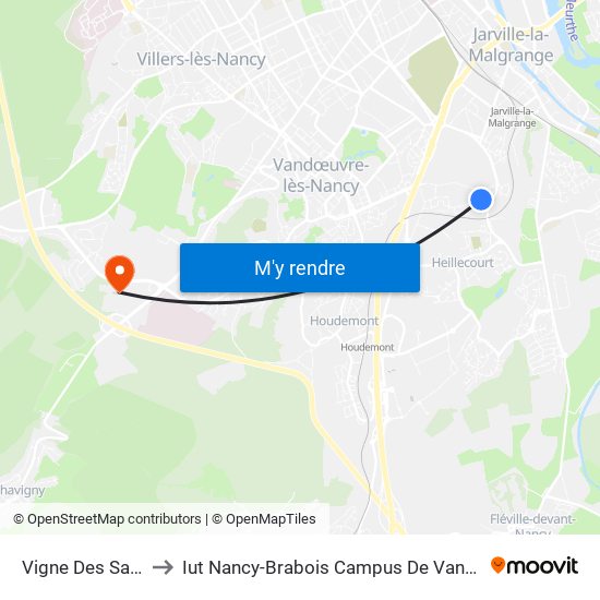 Vigne Des Sables to Iut Nancy-Brabois Campus De Vandoeuvre map