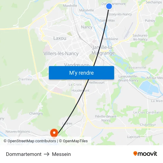 Dommartemont to Messein map