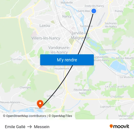 Emile Gallé to Messein map