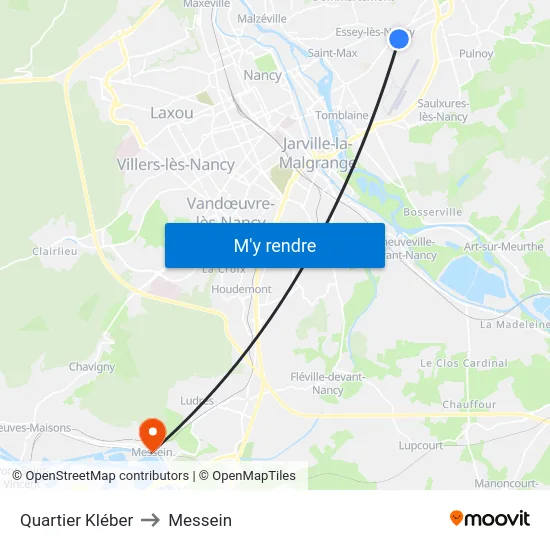 Quartier Kléber to Messein map