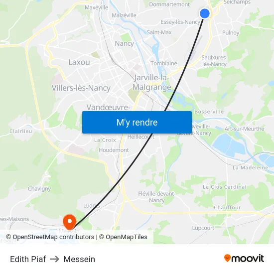 Edith Piaf to Messein map