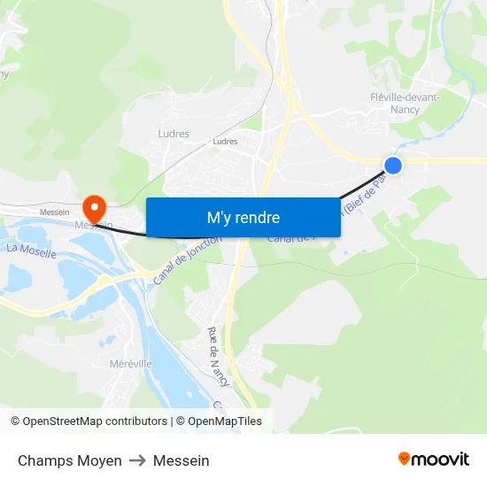 Champs Moyen to Messein map