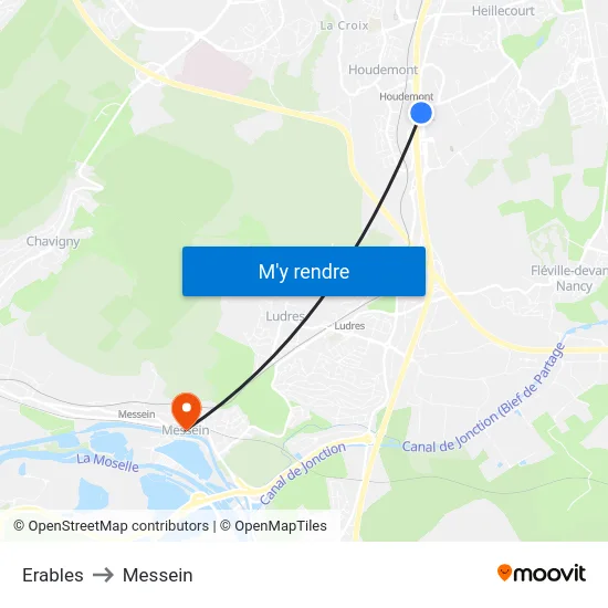 Erables to Messein map