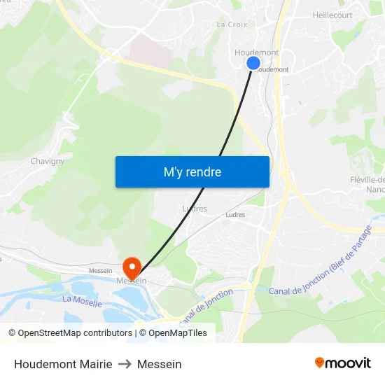 Houdemont Mairie to Messein map