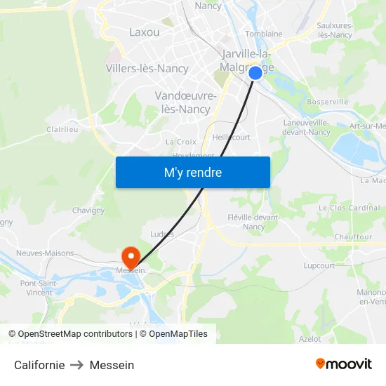 Californie to Messein map