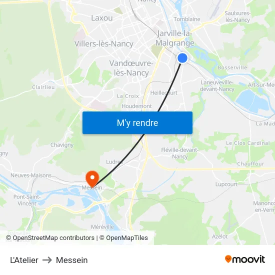 L'Atelier to Messein map