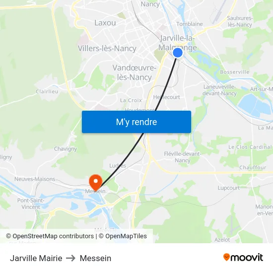 Jarville Mairie to Messein map