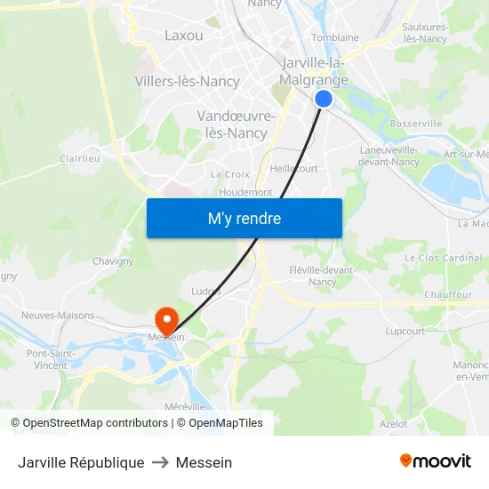 Jarville République to Messein map