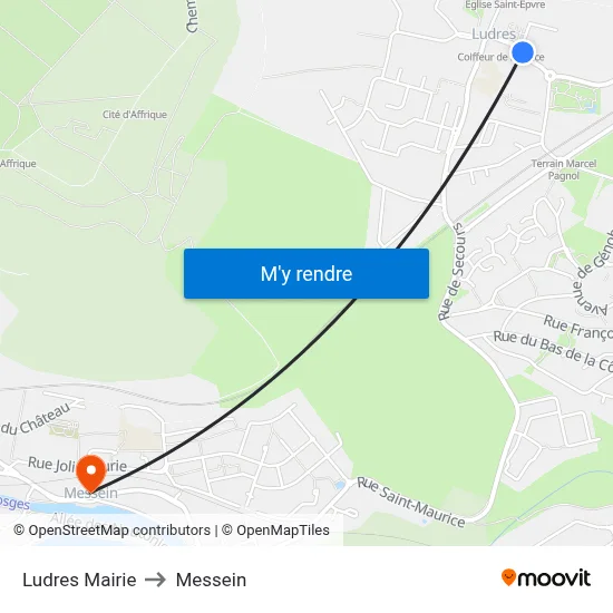 Ludres Mairie to Messein map