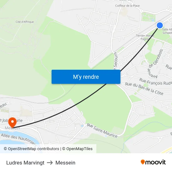 Ludres Marvingt to Messein map