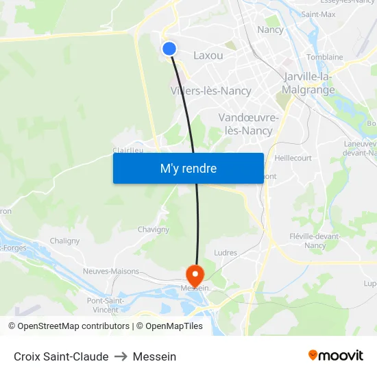 Croix Saint-Claude to Messein map