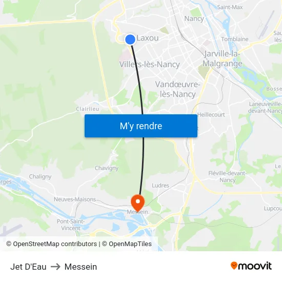 Jet D'Eau to Messein map