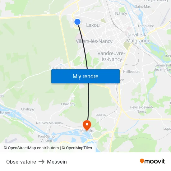 Observatoire to Messein map