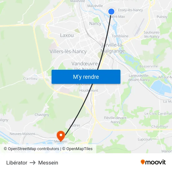 Libérator to Messein map