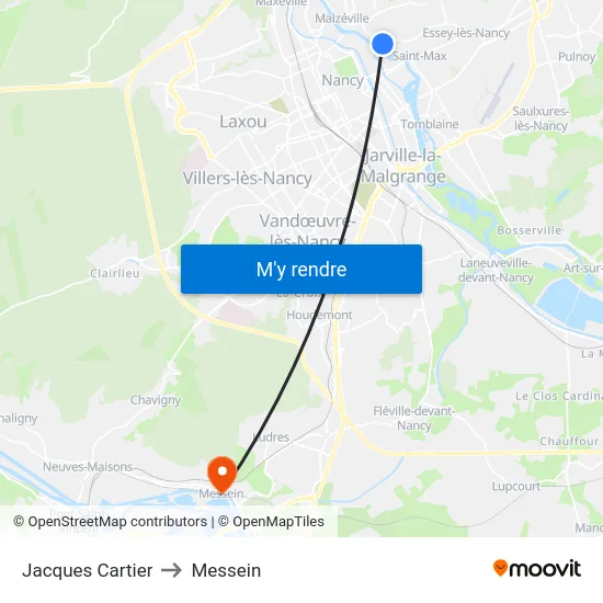 Jacques Cartier to Messein map