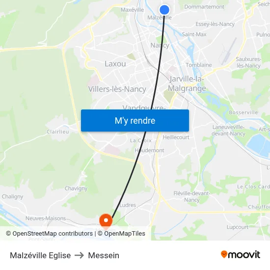 Malzéville Eglise to Messein map
