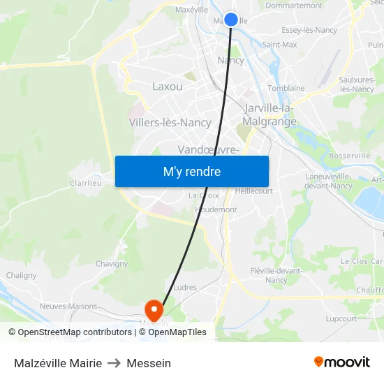 Malzéville Mairie to Messein map