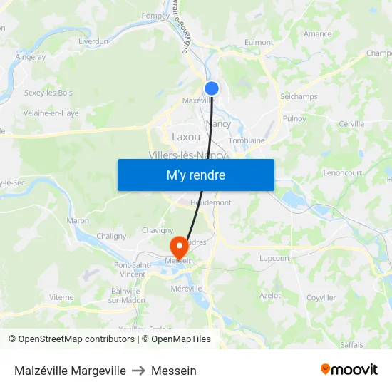 Malzéville Margeville to Messein map