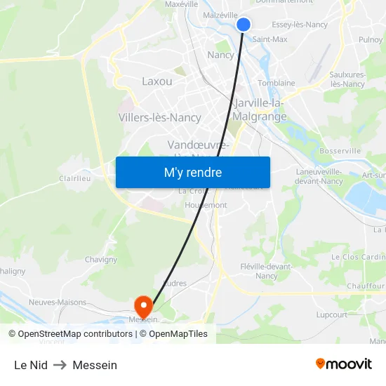 Le Nid to Messein map