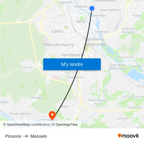 Pinsons to Messein map
