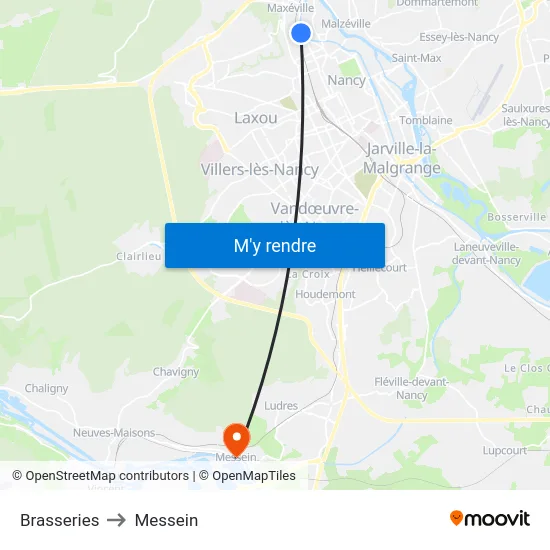 Brasseries to Messein map