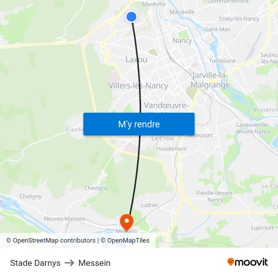 Stade Darnys to Messein map