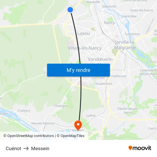 Cuénot to Messein map