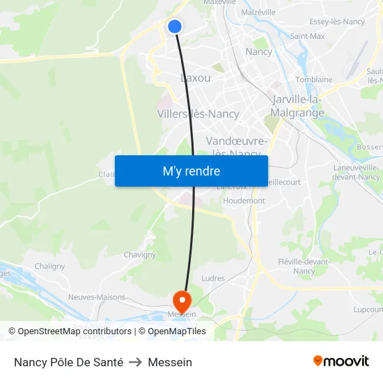 Nancy Pôle De Santé to Messein map