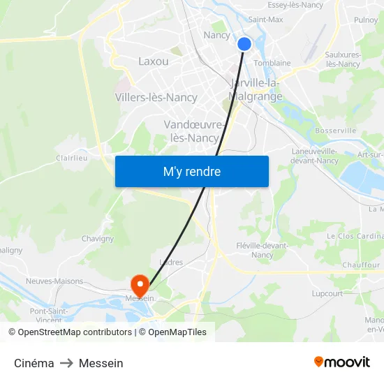 Cinéma to Messein map