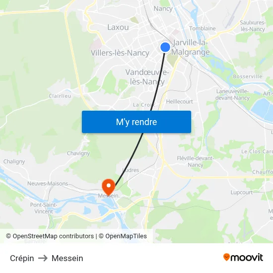 Crépin to Messein map