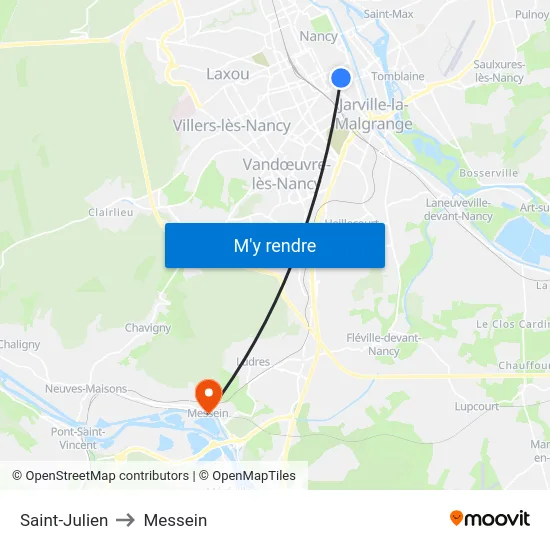 Saint-Julien to Messein map