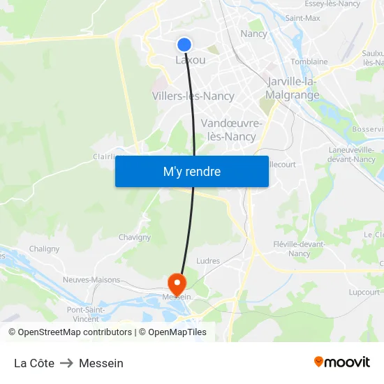 La Côte to Messein map