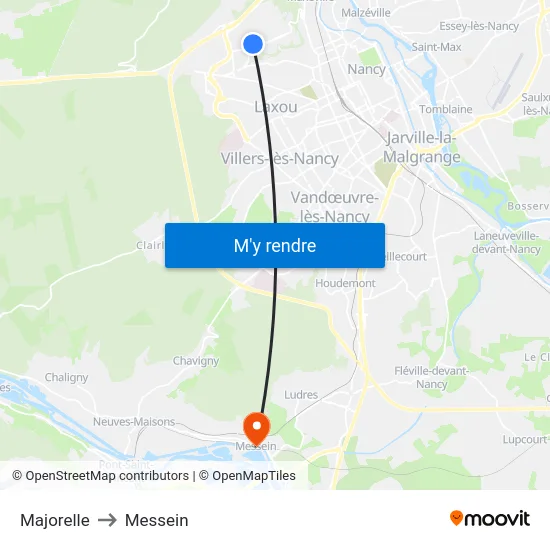 Majorelle to Messein map