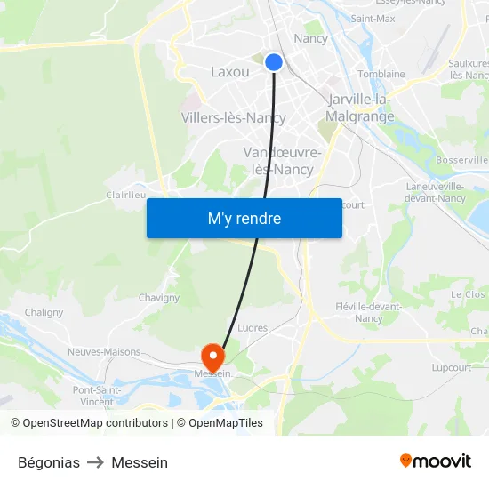 Bégonias to Messein map
