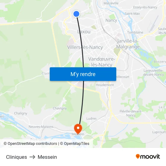 Cliniques to Messein map