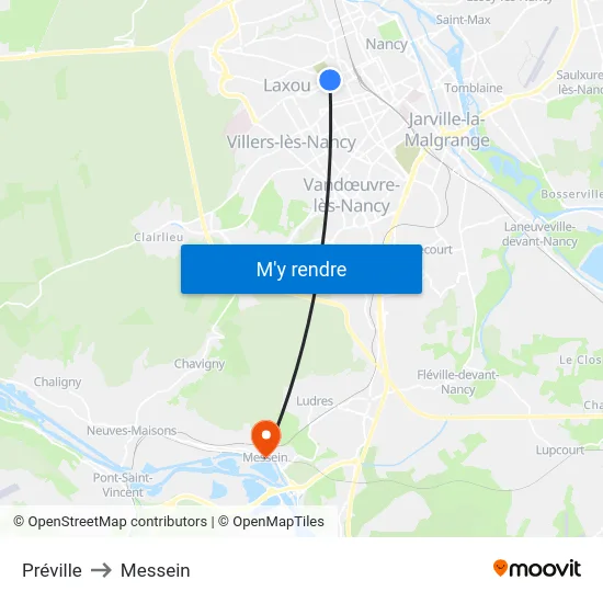 Préville to Messein map