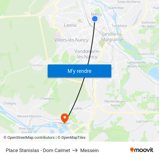 Place Stanislas - Dom Calmet to Messein map