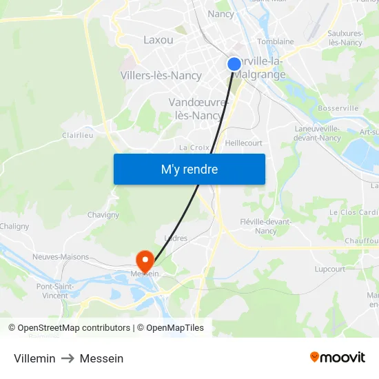 Villemin to Messein map