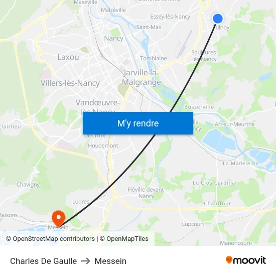 Charles De Gaulle to Messein map