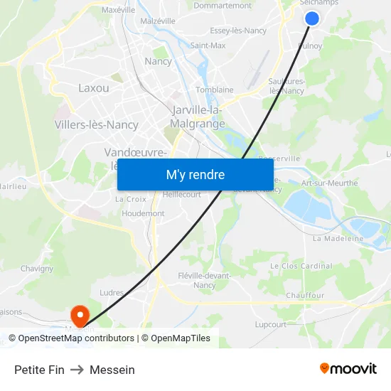 Petite Fin to Messein map