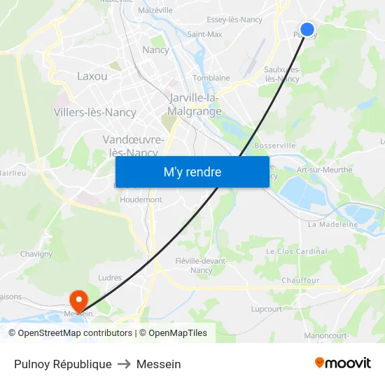 Pulnoy République to Messein map