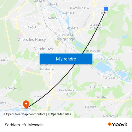 Sorbiers to Messein map