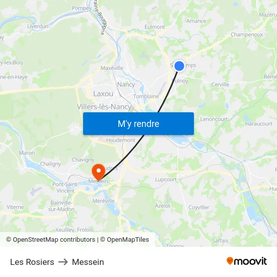 Les Rosiers to Messein map