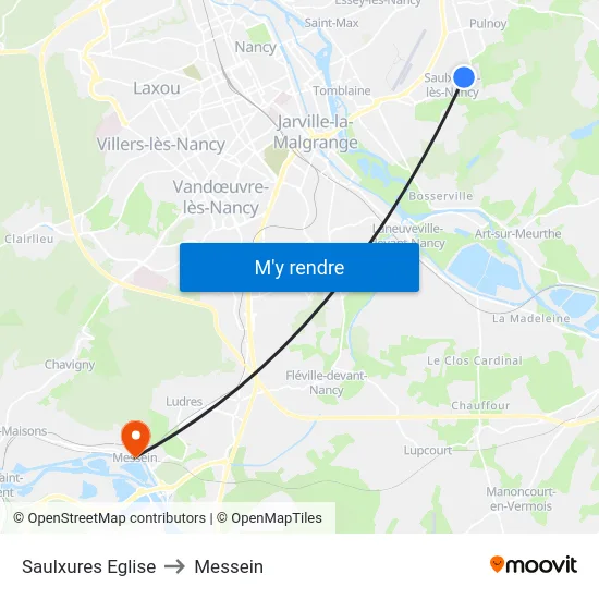 Saulxures Eglise to Messein map