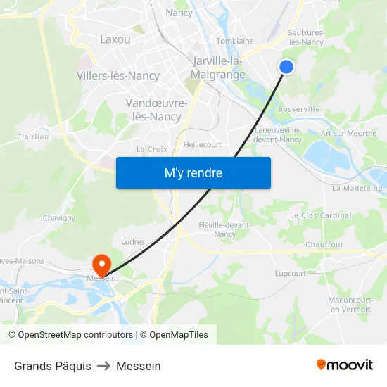 Grands Pâquis to Messein map