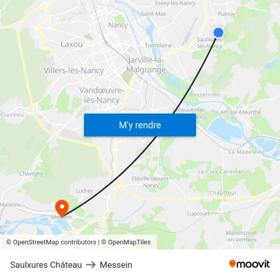 Saulxures Château to Messein map