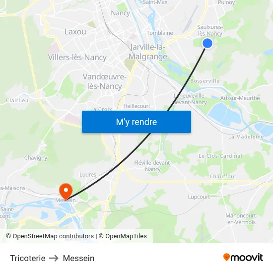 Tricoterie to Messein map