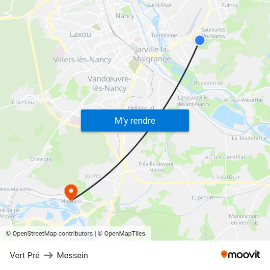 Vert Pré to Messein map