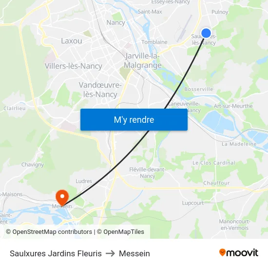 Saulxures Jardins Fleuris to Messein map